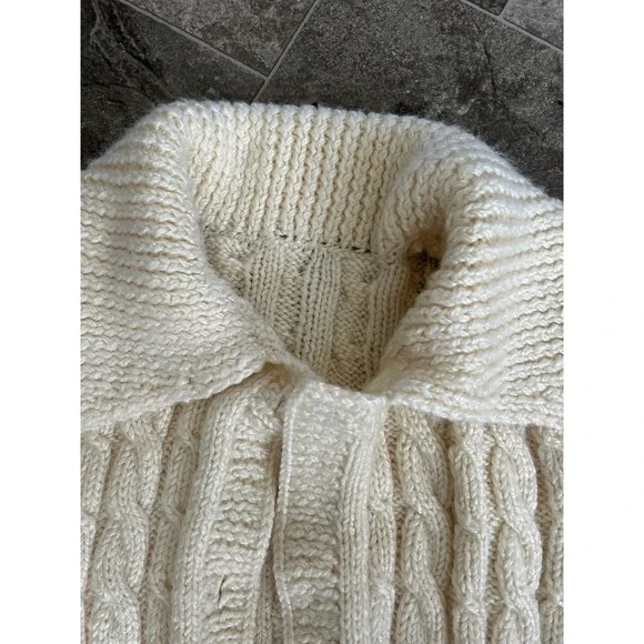 Vintage 70's-80's Cream Knit Cardigan Chunky Knit Sweater Collared Cottage VTG - Picture 4 of 9